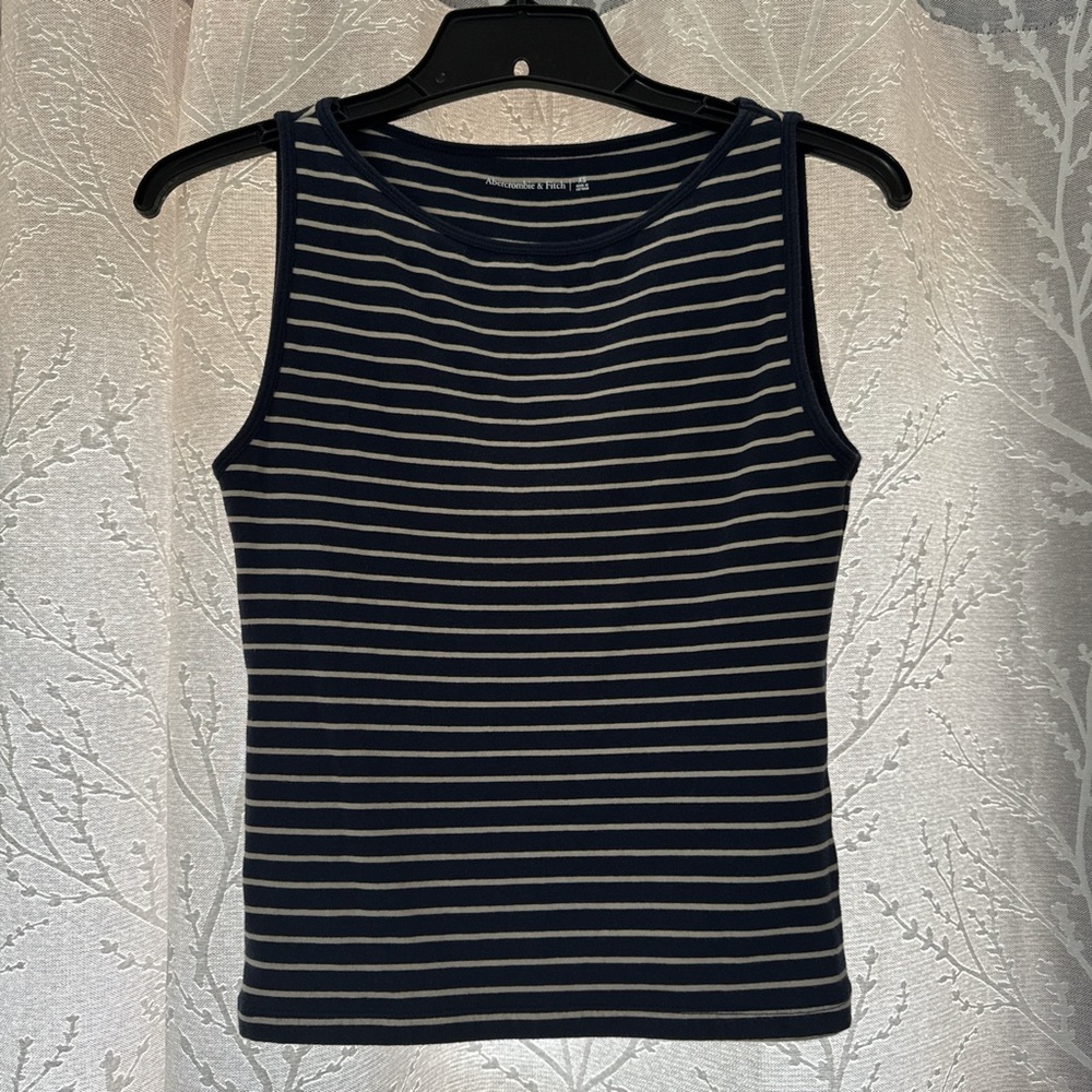 Abercrombie & Fitch Navy and White Striped Tank Top